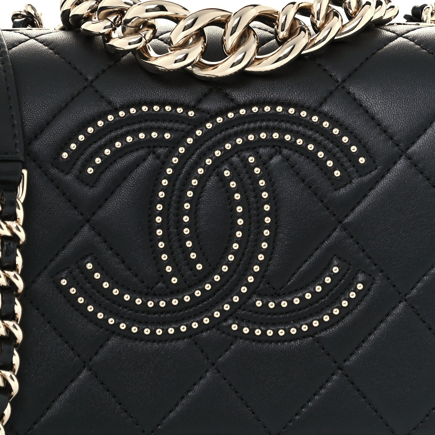 Lambskin Quilted Studded CC Flap Black