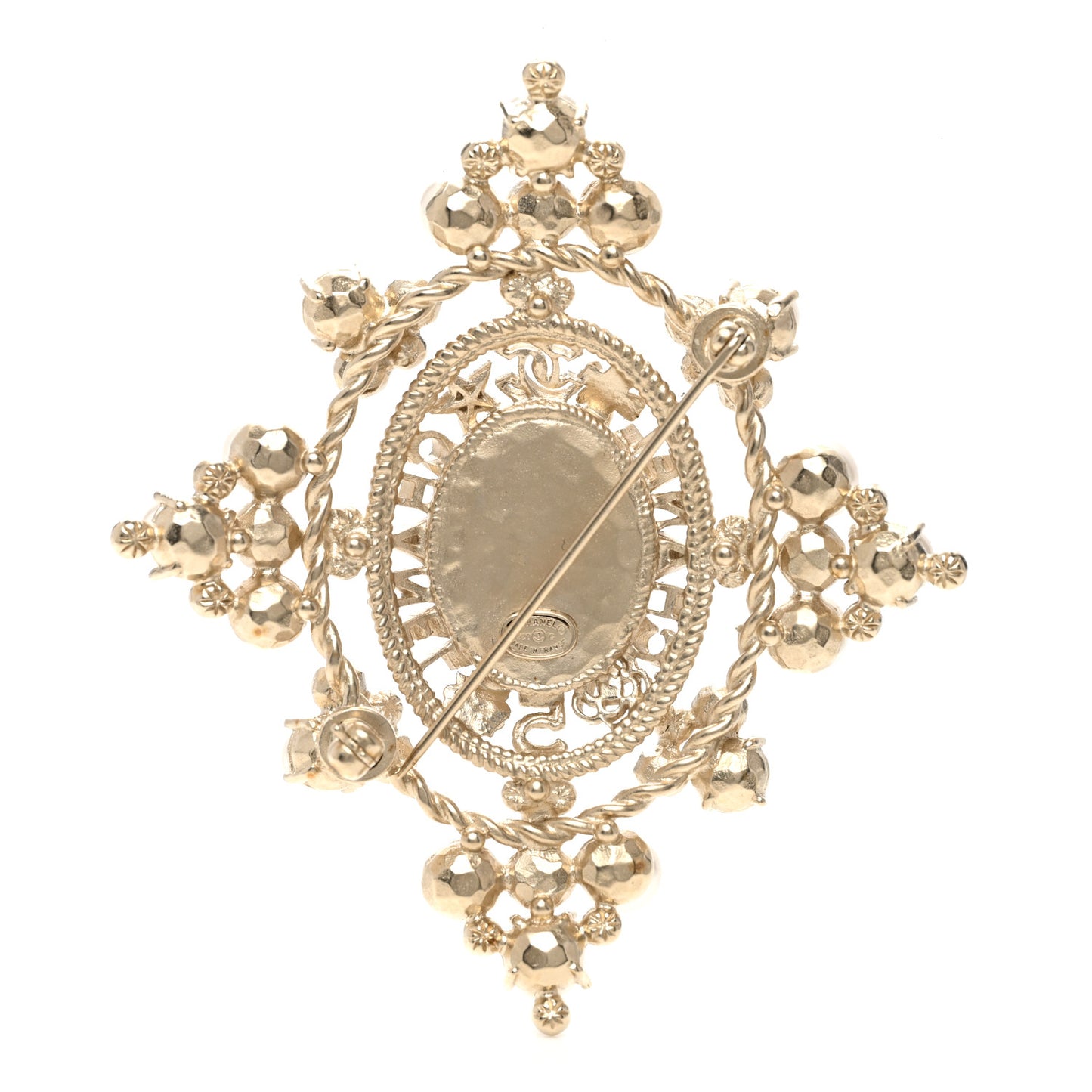 Pearl Crystal CC Brooch Gold