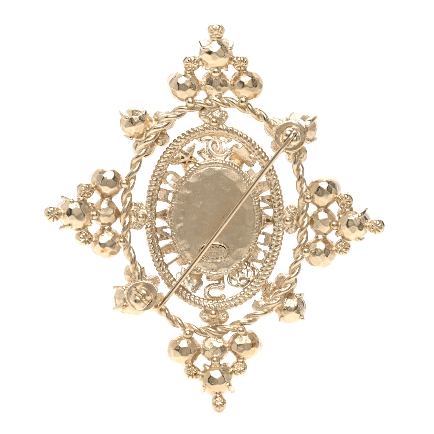 Chanel Pearl Crystal CC Brooch Gold 3 of 5