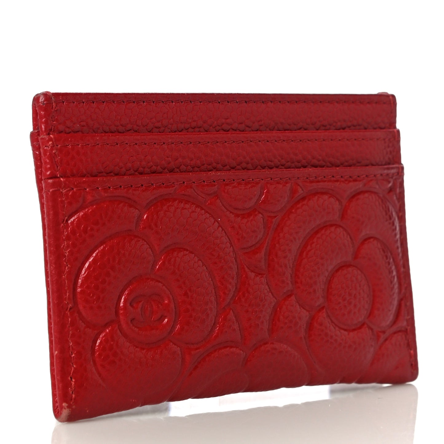Caviar Camellia Embossed Card Holder Red