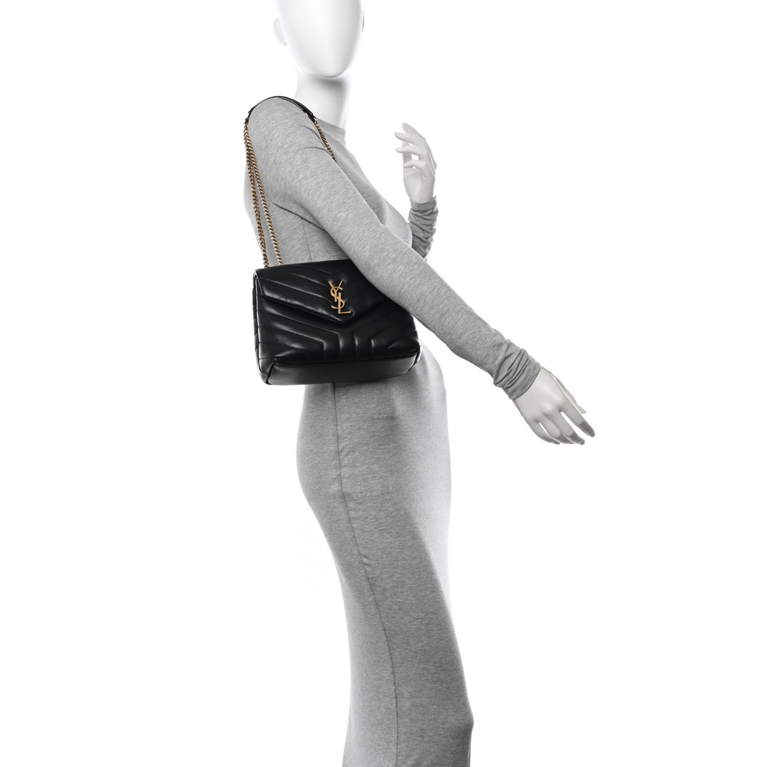 Saint Laurent Calfskin Y Quilted Monogram Small Loulou Chain Satchel Black 2 of 13