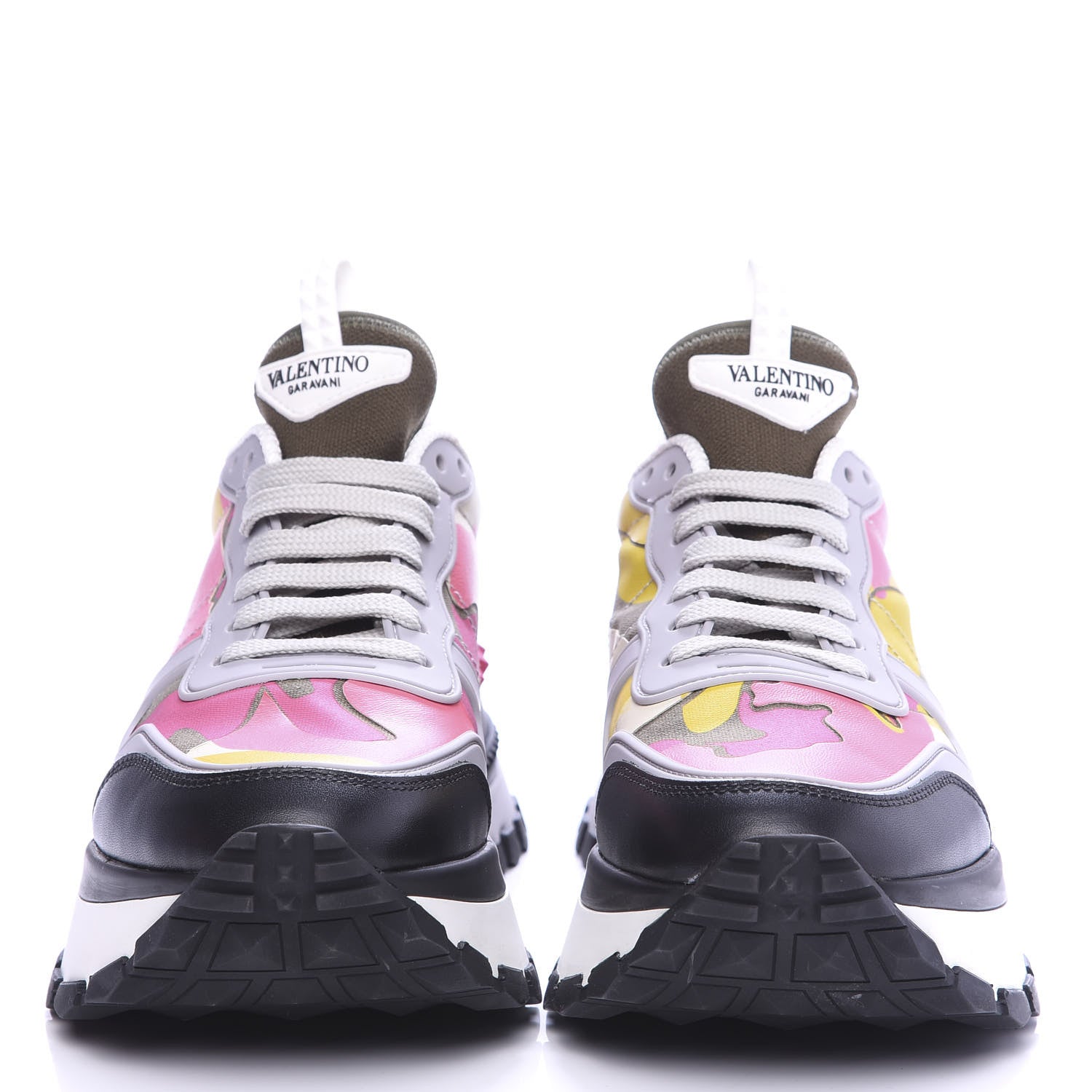Valentino Garavani Calfskin Suede Camouflage Womens Rock Runner Platform Sneakers 39 Black Multicolor 2 of 9
