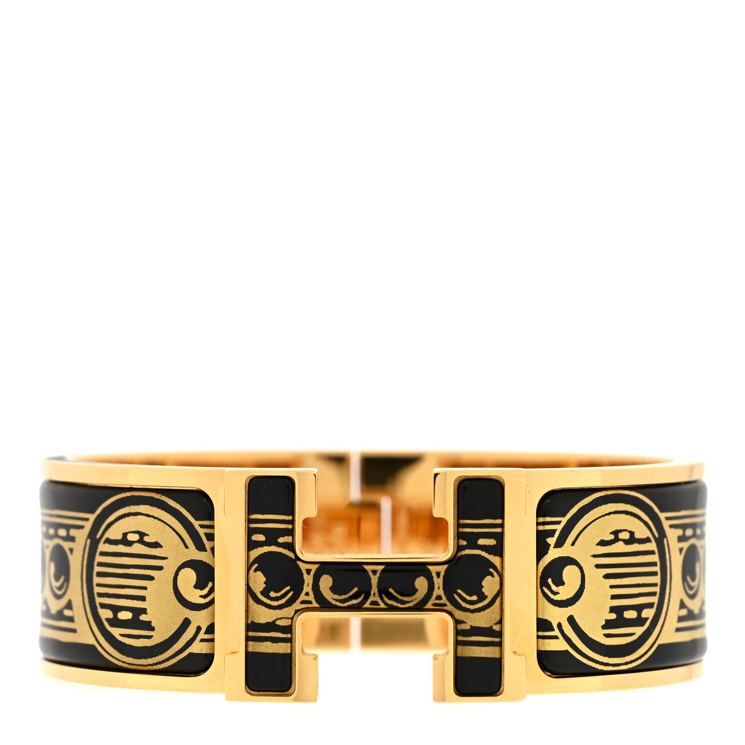 Hermes Enamel Printed Bijoux Trompe L’Oeil Wide Clic Clac H Bracelet PM Black 1 of 5