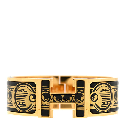 Hermes Enamel Printed Bijoux Trompe L’Oeil Wide Clic Clac H Bracelet PM Black 1 of 5
