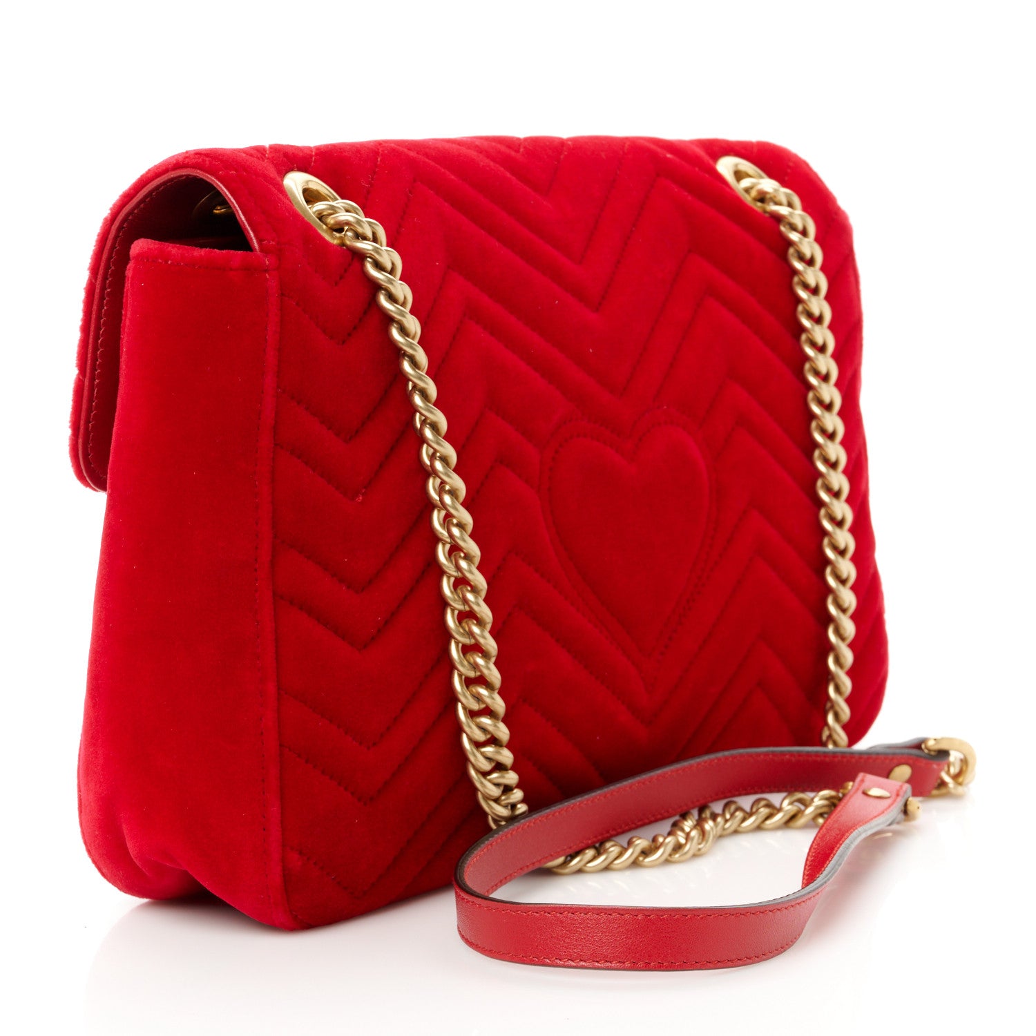 Gucci Velvet Matelasse Medium GG Marmont Shoulder Bag Hibiscus Red 3 of 10