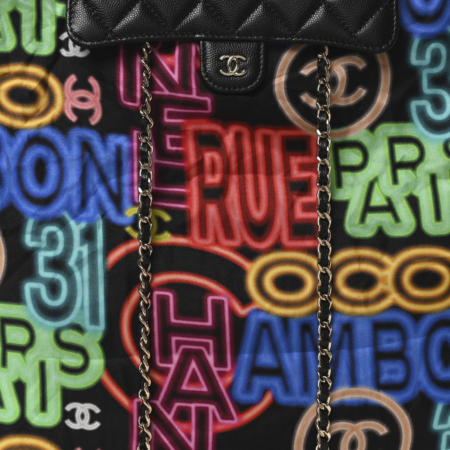 Chanel Caviar Fabric Graffiti Foldable Tote Bag With Chain Black Multicolor 9 of 11