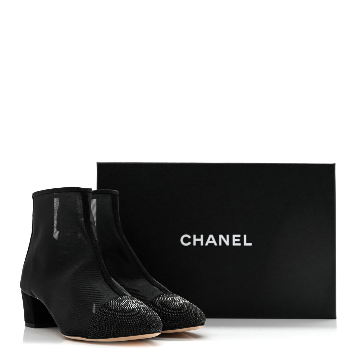 Chanel Mesh Suede Cap Toe Embellished Short Boots 40 Black 11 of 11