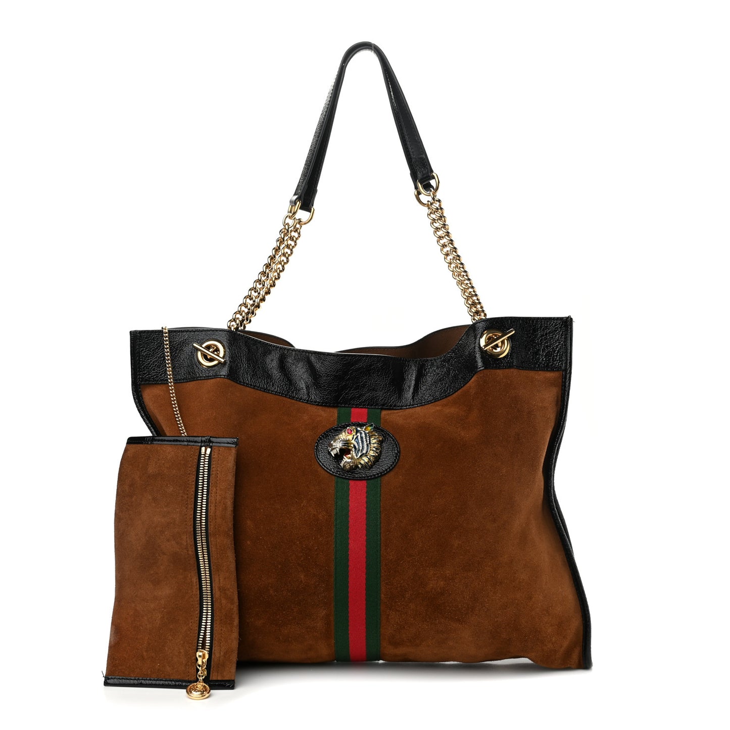 Suede Patent Large Rajah Chain Tote Nocciola Black