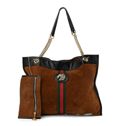 Gucci Suede Patent Large Rajah Chain Tote Nocciola Black 1 of 15