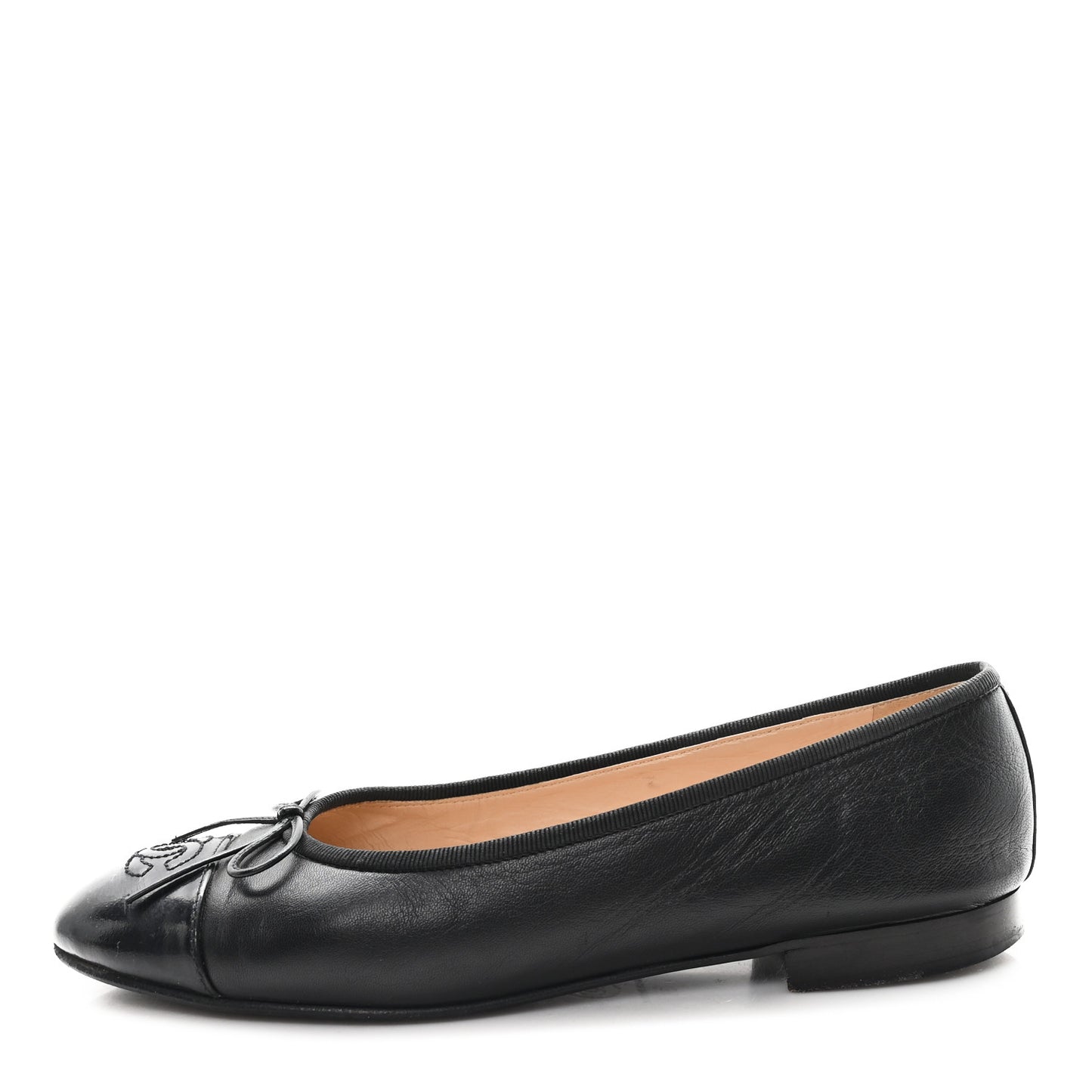 Lambskin Patent Cap Toe Ballerina Flats 38 Black