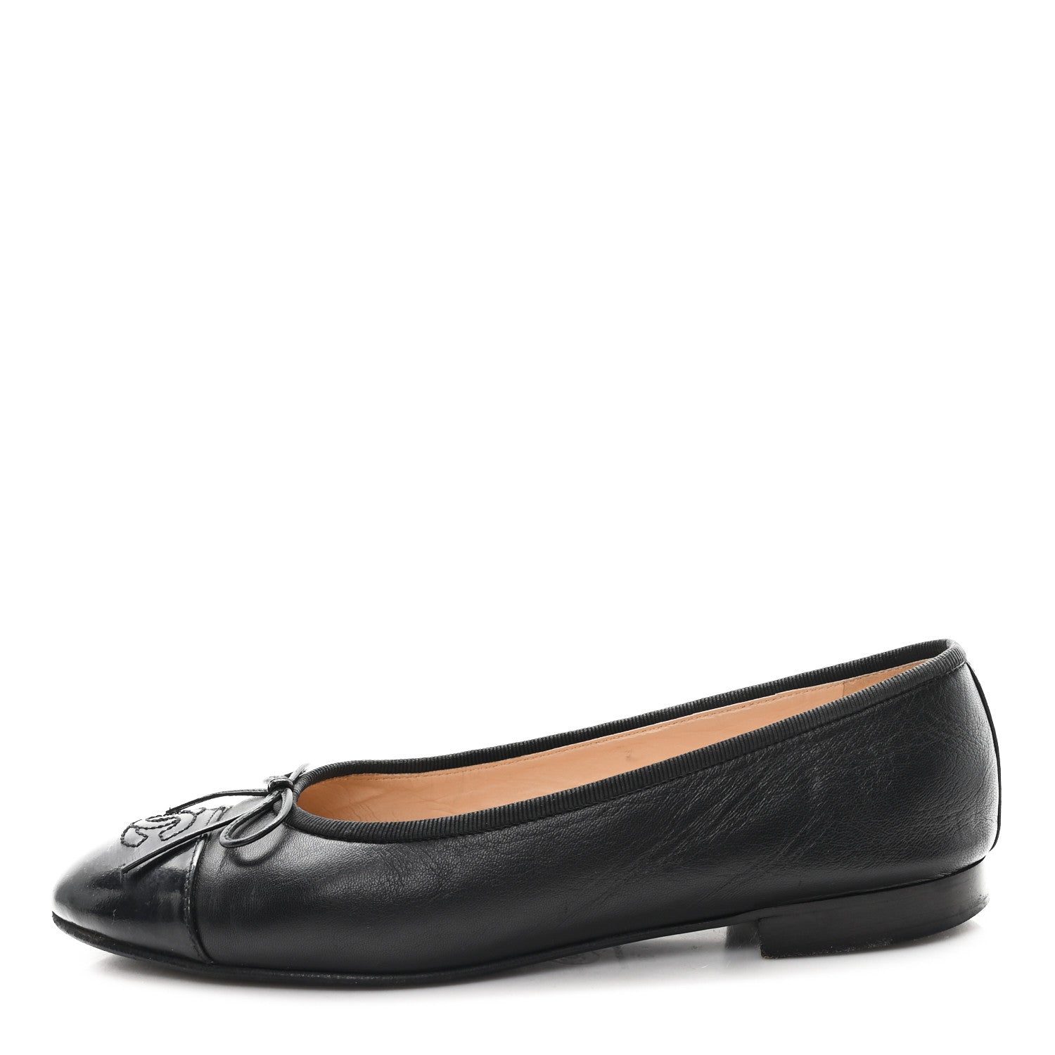 Chanel Lambskin Patent Cap Toe Ballerina Flats 38 Black 1 of 9