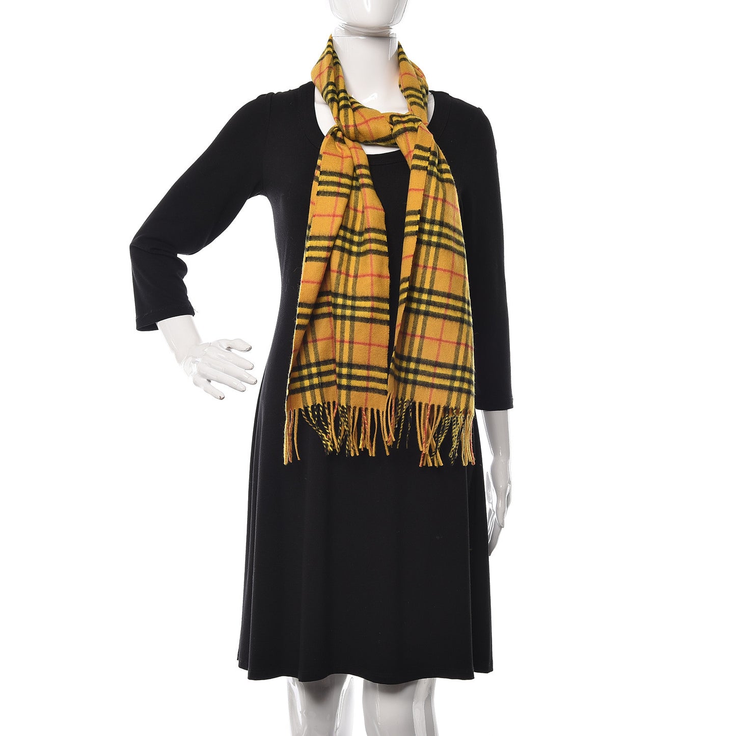 Cashmere Tonal Vintage Check Fringe Scarf Vibrant Yellow