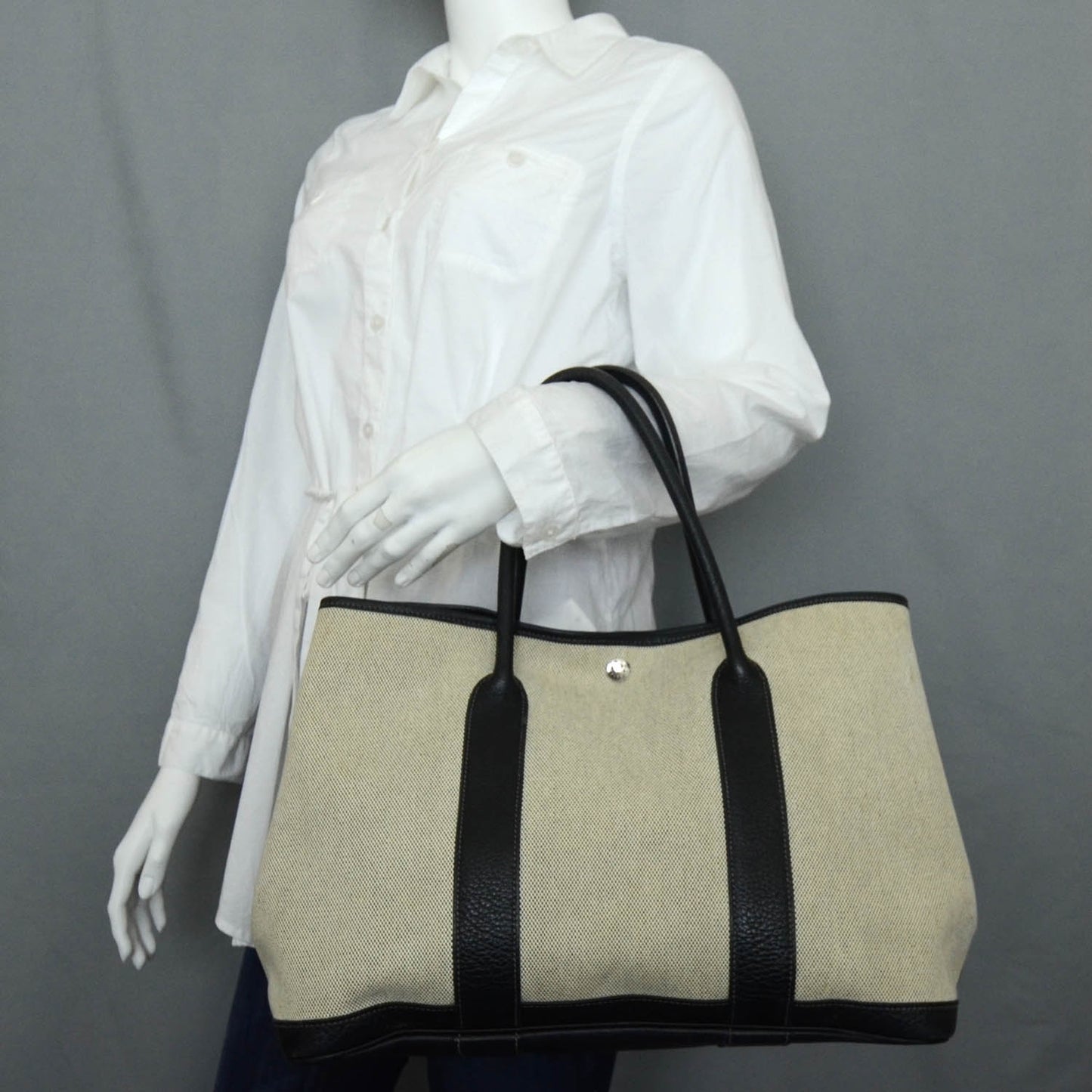 Toile Leather Garden Party MM Tote Black