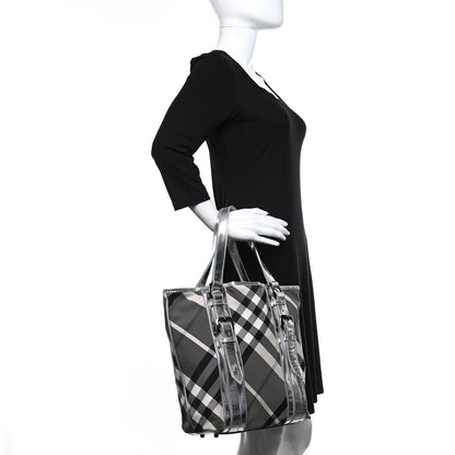 Burberry Metallic Calfskin Beat Check Tote Silver 2 of 7