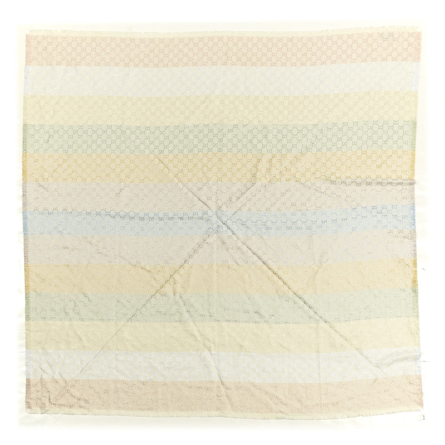 Viscose Cotton Silk Jacquard GG Monogram Shiny Summer Square Shawl Ivory Multicolor