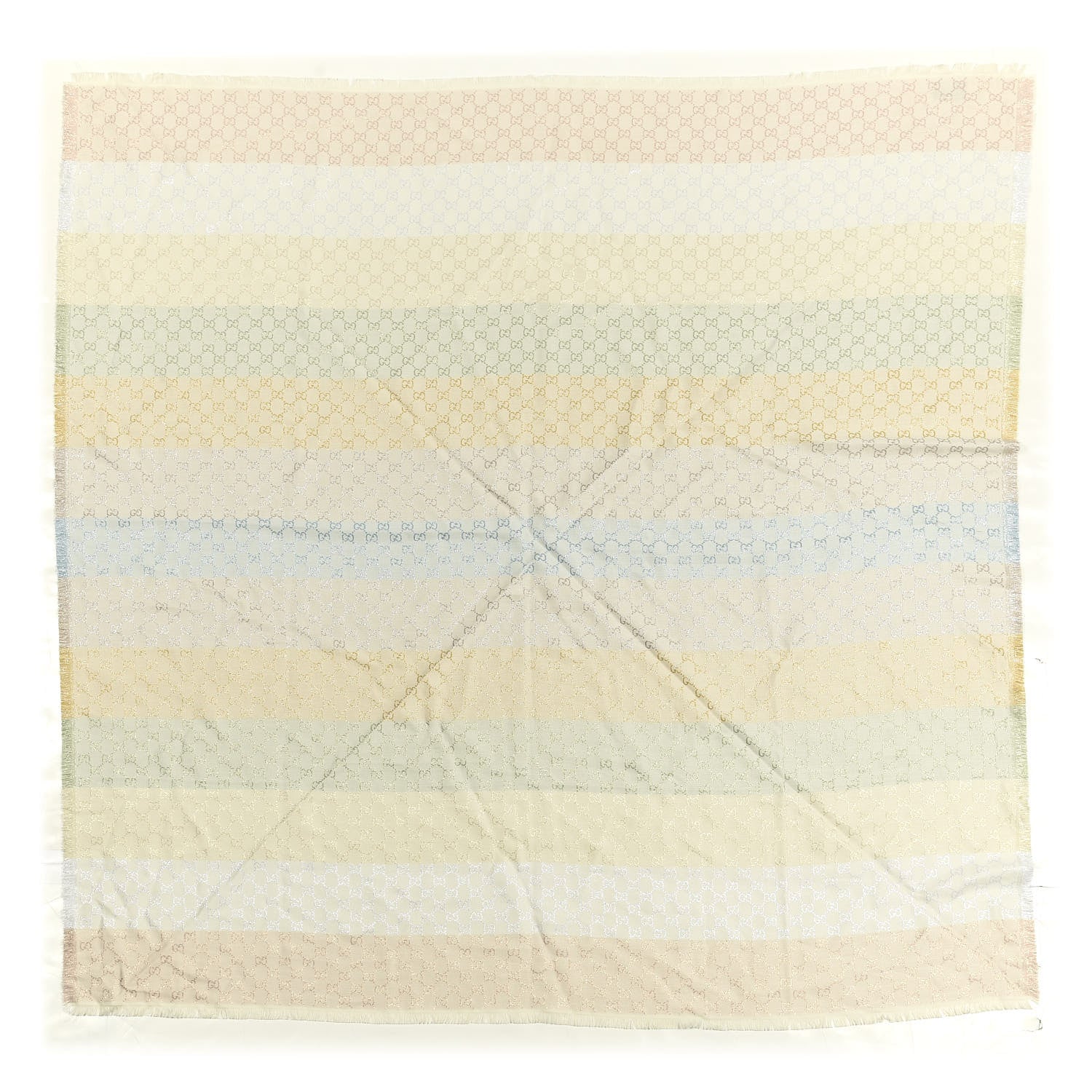 Gucci Viscose Cotton Silk Jacquard GG Monogram Shiny Summer Square Shawl Ivory Multicolor 1 of 2
