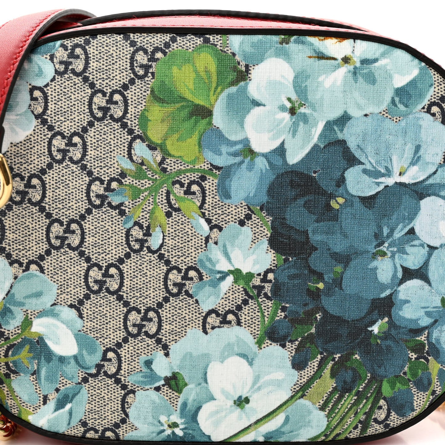 GG Supreme Monogram Blooms Mini Chain Shoulder Bag Beige Blue Navy Hibiscus Red