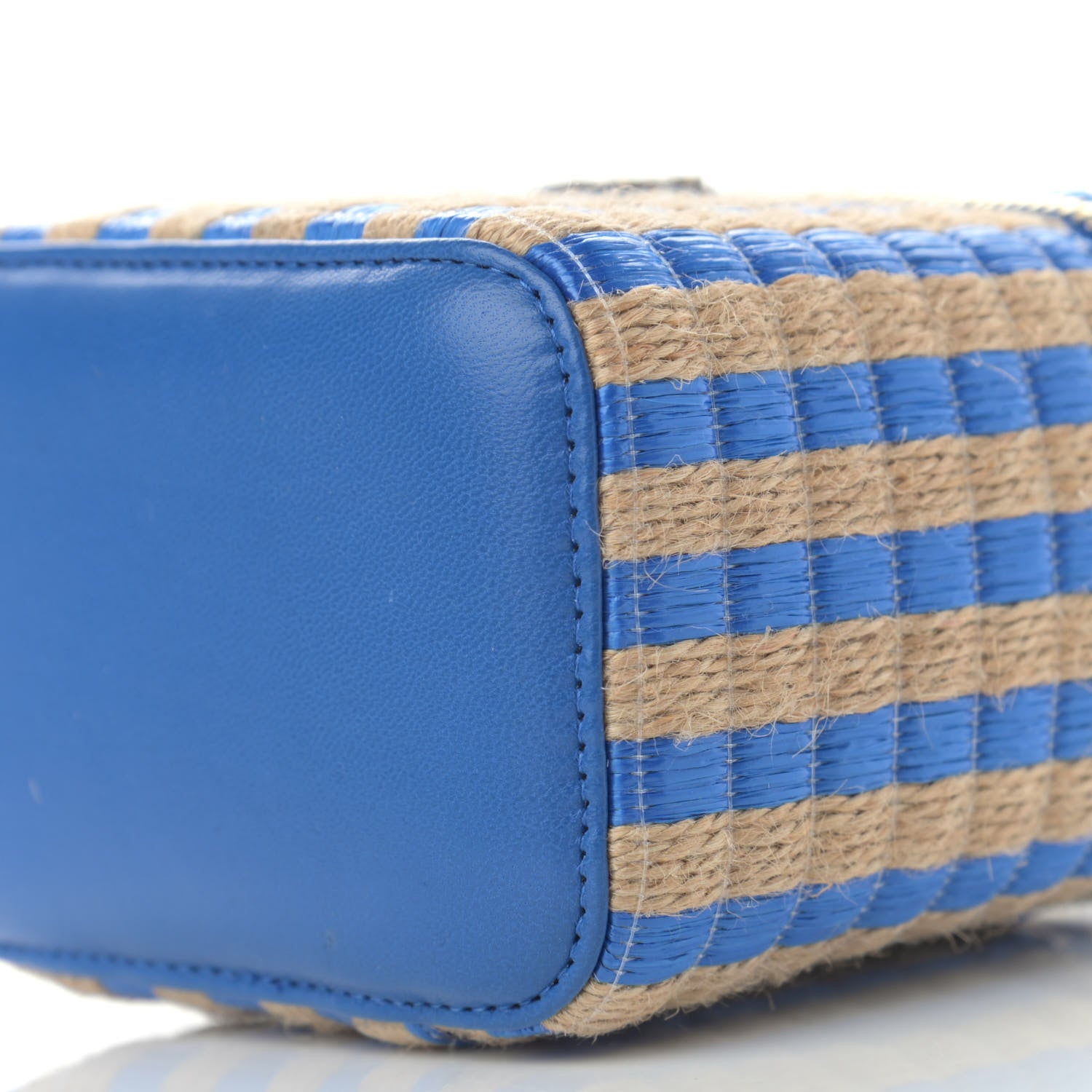 Chanel Raffia Jute Striped Mini Vanity Case With Chain Blue Beige 9 of 11