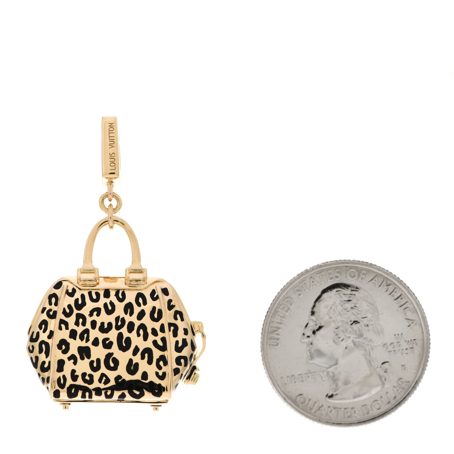 18K Yellow Gold Leopard Print North South Bag Charm Pendant