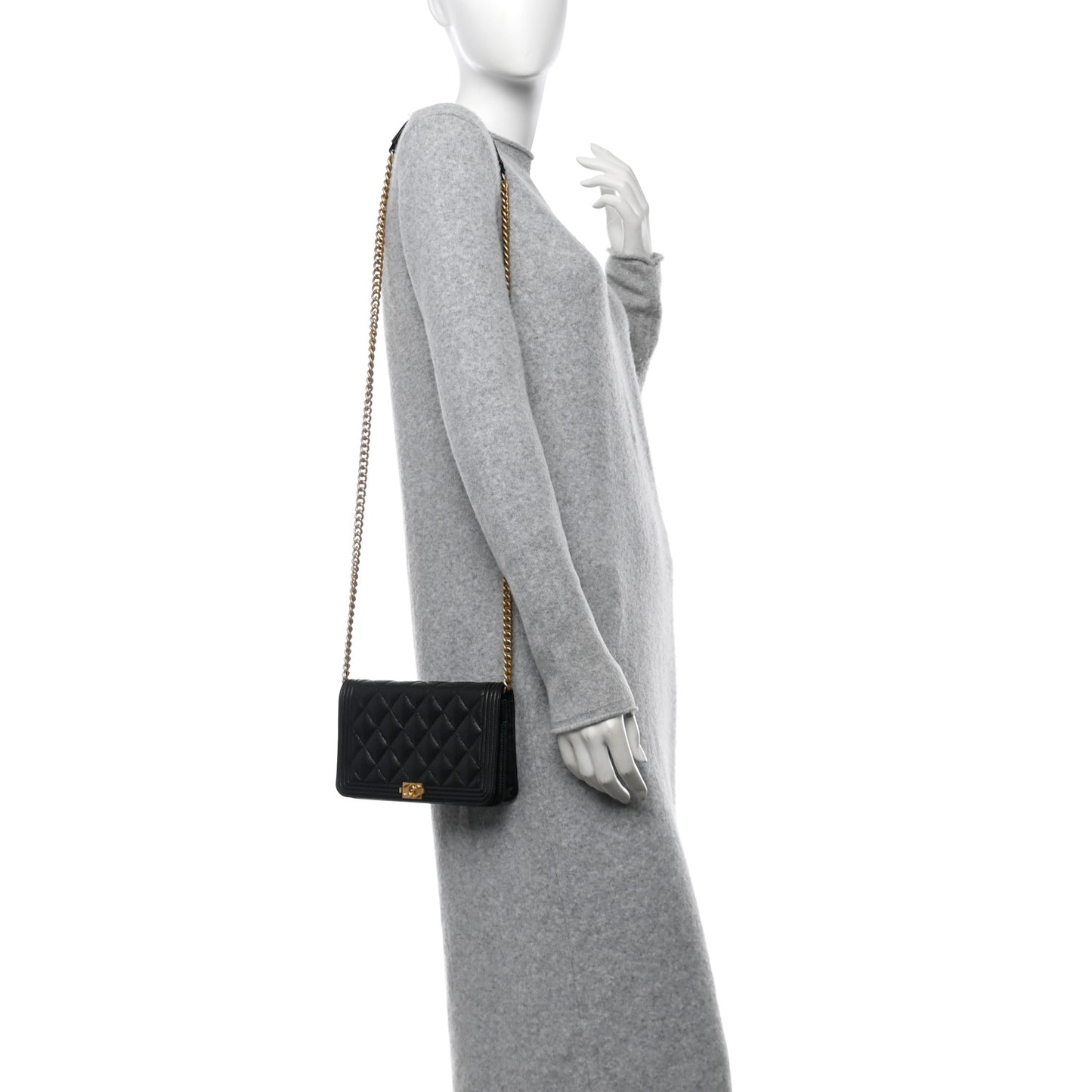 Caviar Quilted Boy Wallet On Chain WOC Black