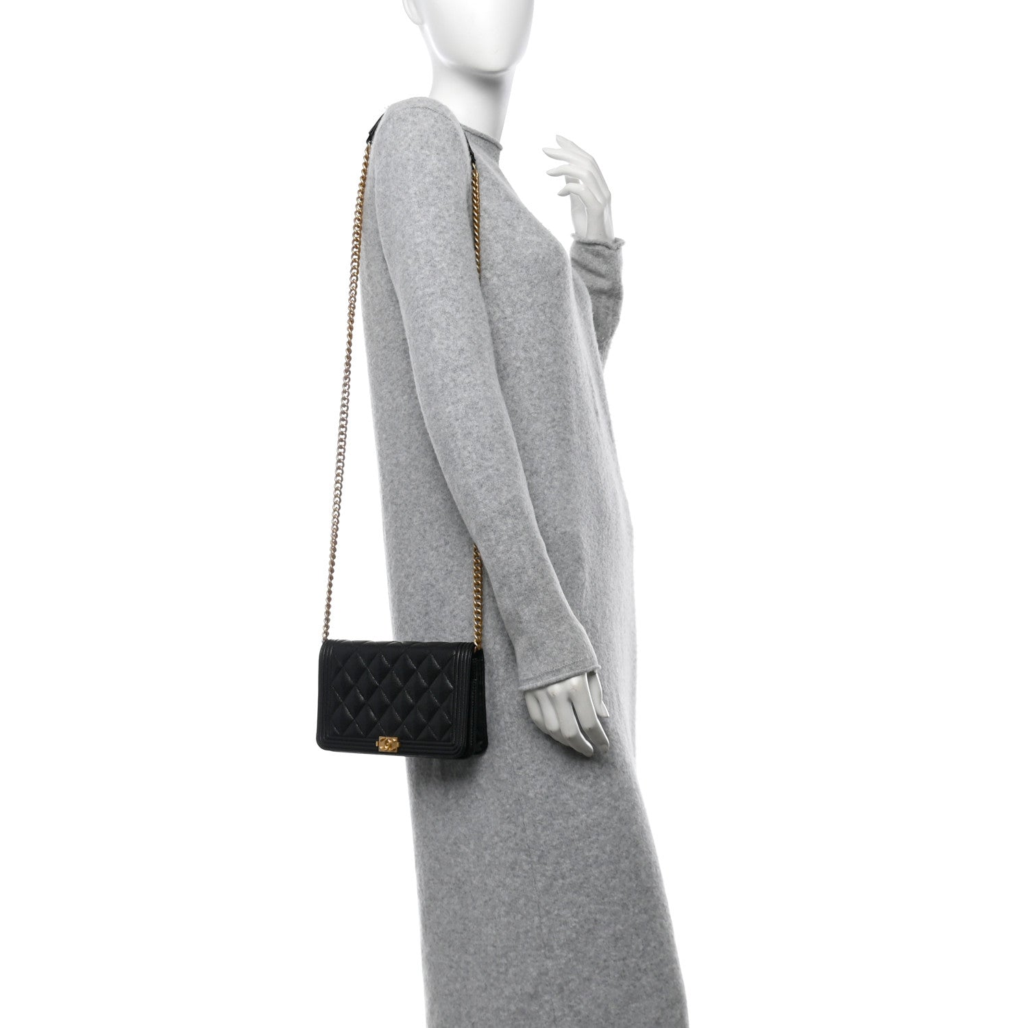 Chanel Caviar Quilted Boy Wallet On Chain WOC Black 3 of 11