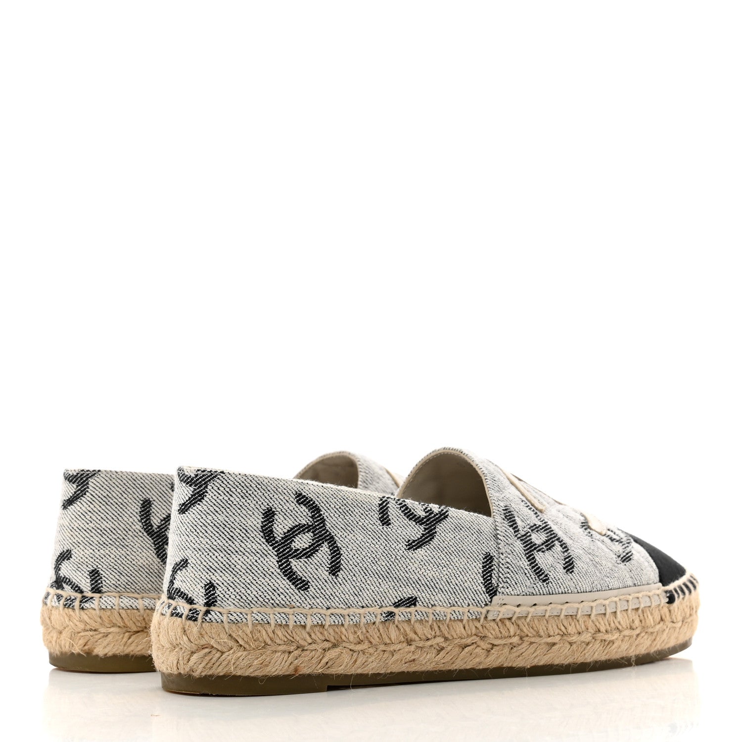 Chanel Cotton Jacquard Grosgrain CC Print Espadrilles 38 Grey Black 4 of 8