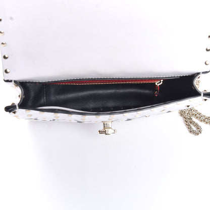 Valentino Garavani Lambskin VLTN Print Medium Rockstud Spike Shoulder Bag Optic White Black 5 of 8