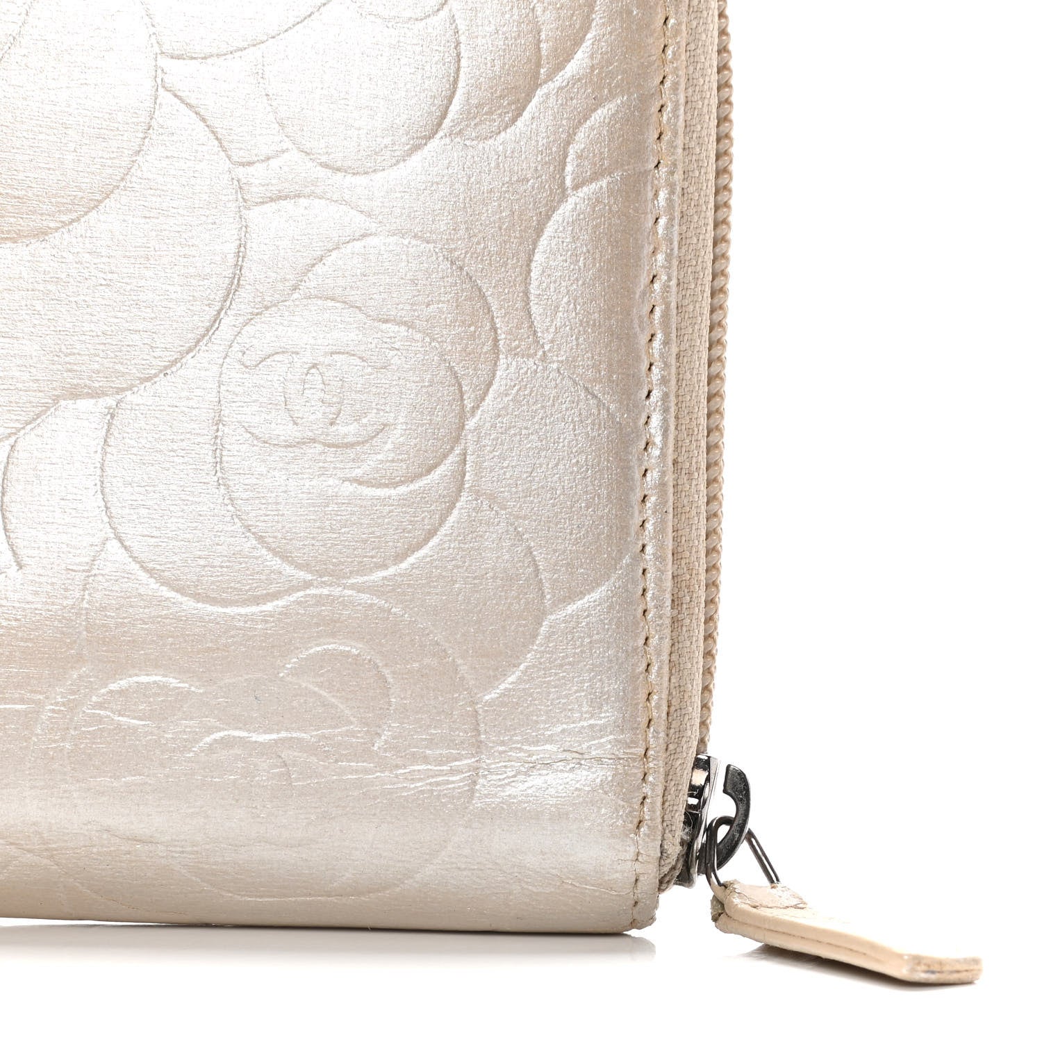 Chanel Lambskin Camellia Embossed Zip Around Organizer Wallet Light Beige 19 of 23