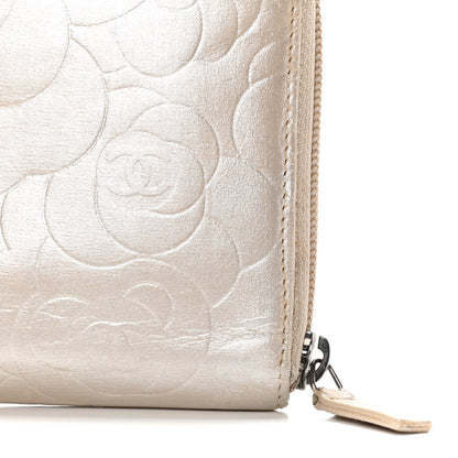 Chanel Lambskin Camellia Embossed Zip Around Organizer Wallet Light Beige 19 of 23
