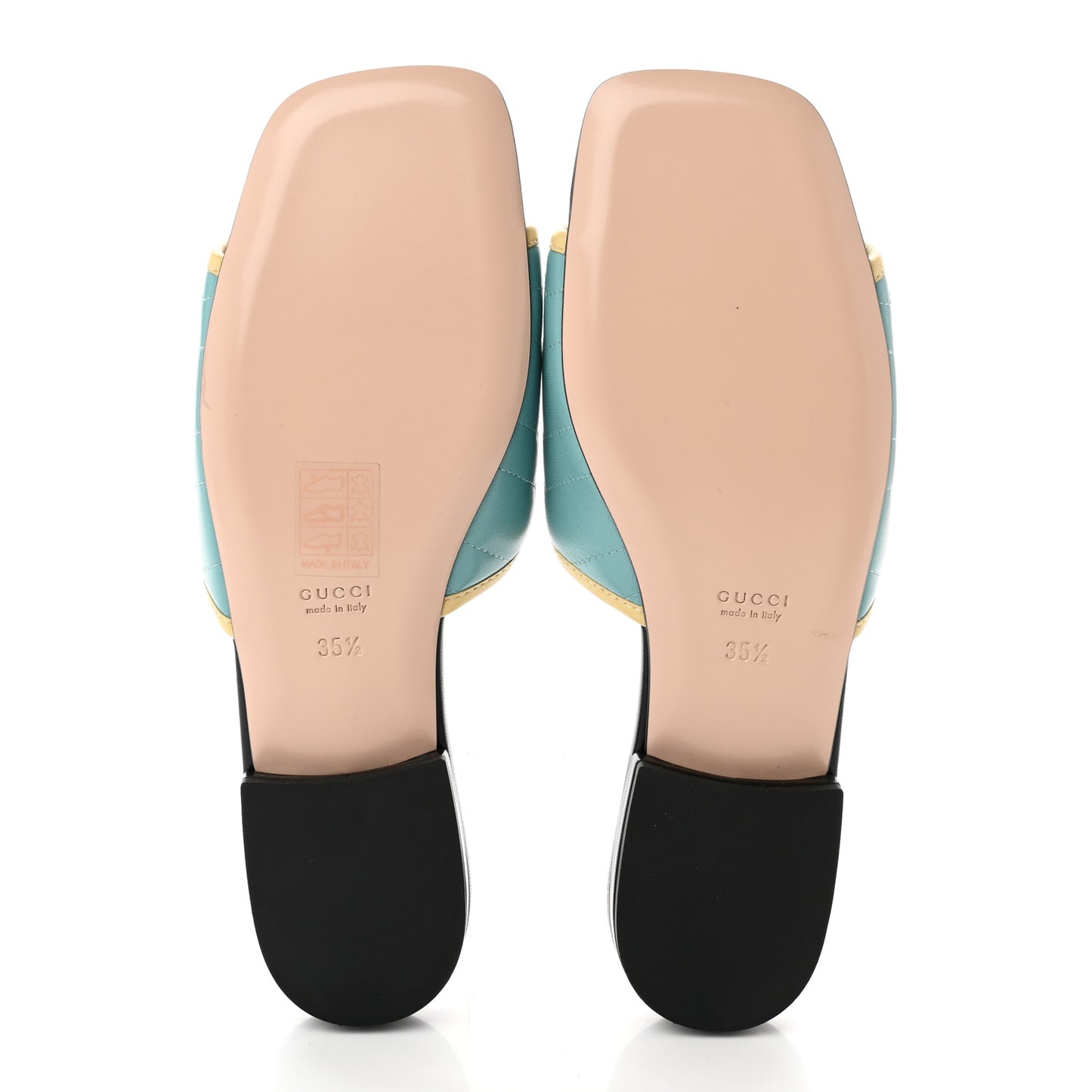 Malaga Kid Matelasse Enamel GG Marmont Flat Slide Sandals 35.5 35.5 Dusty Azure Burro