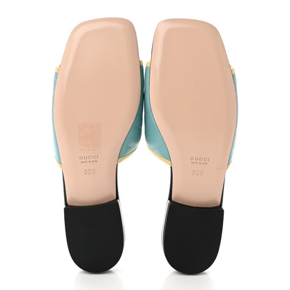 Gucci Malaga Kid Matelasse Enamel GG Marmont Flat Slide Sandals 35.5 35.5 Dusty Azure Burro 5 of 9