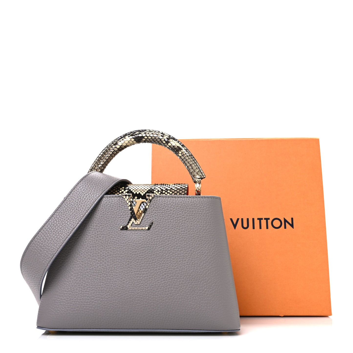 Taurillon Snakeskin Capucines BB Steeple Grey
