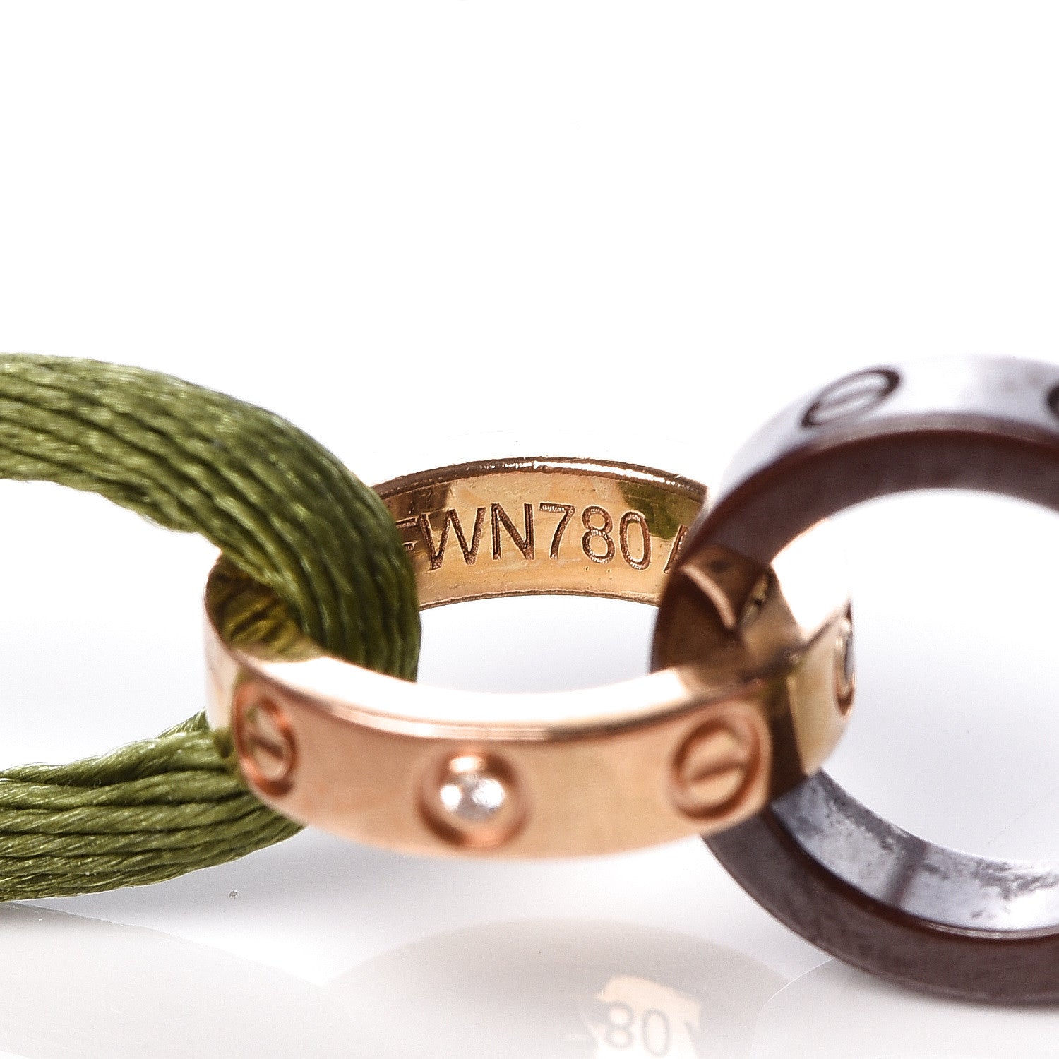 Cartier 18K Pink Gold Brown Ceramic 4 Diamond LOVE Cord Bracelet Green 4 of 6