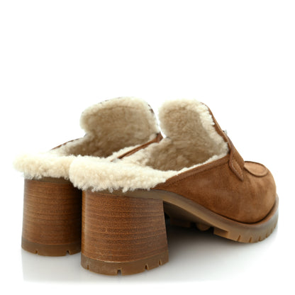 Hermes Suede Goatskin Woolskin Flore 60 Mules 39 Brun Amourette Ecru 5 of 9