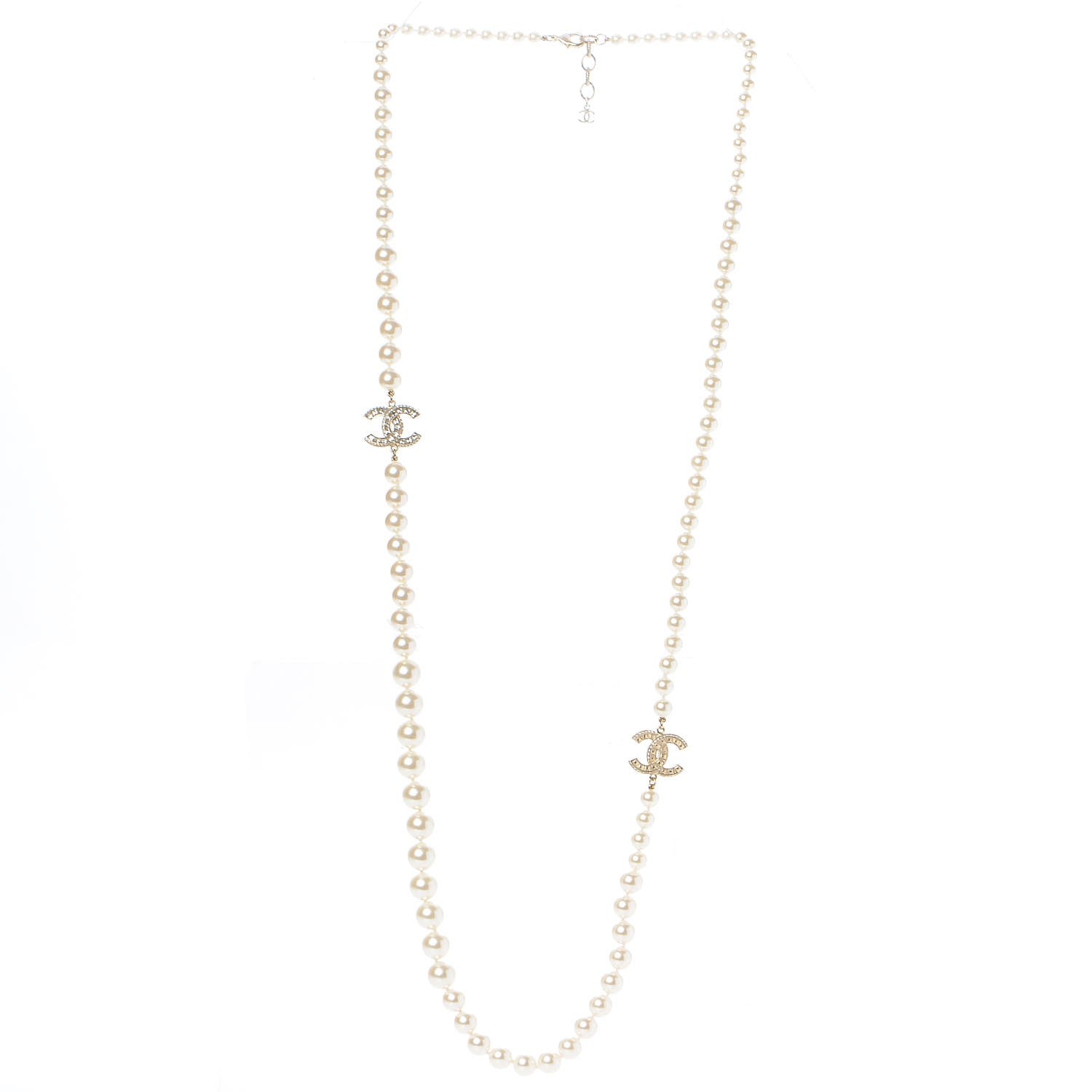 Chanel Pearl Baguette Crystal CC Long Necklace Gold 3 of 5