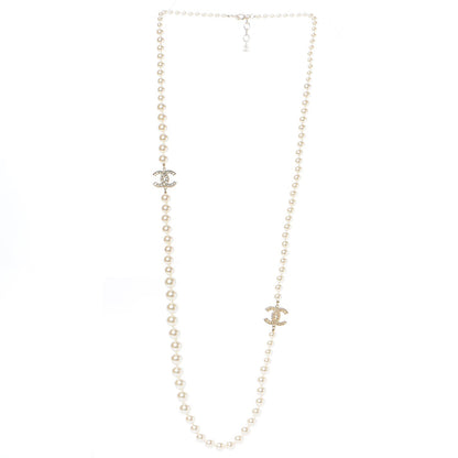 Chanel Pearl Baguette Crystal CC Long Necklace Gold 3 of 5