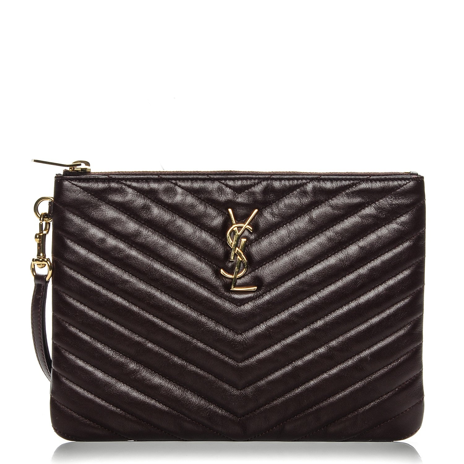 Saint Laurent Calfskin Matelasse Chevron Monogram A5 Wristlet Bordeaux 1 of 7