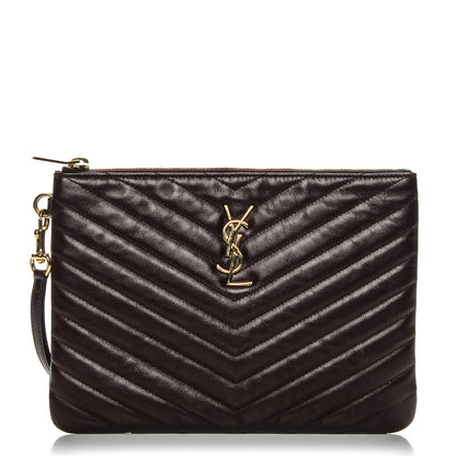 Saint Laurent Calfskin Matelasse Chevron Monogram A5 Wristlet Bordeaux 1 of 7