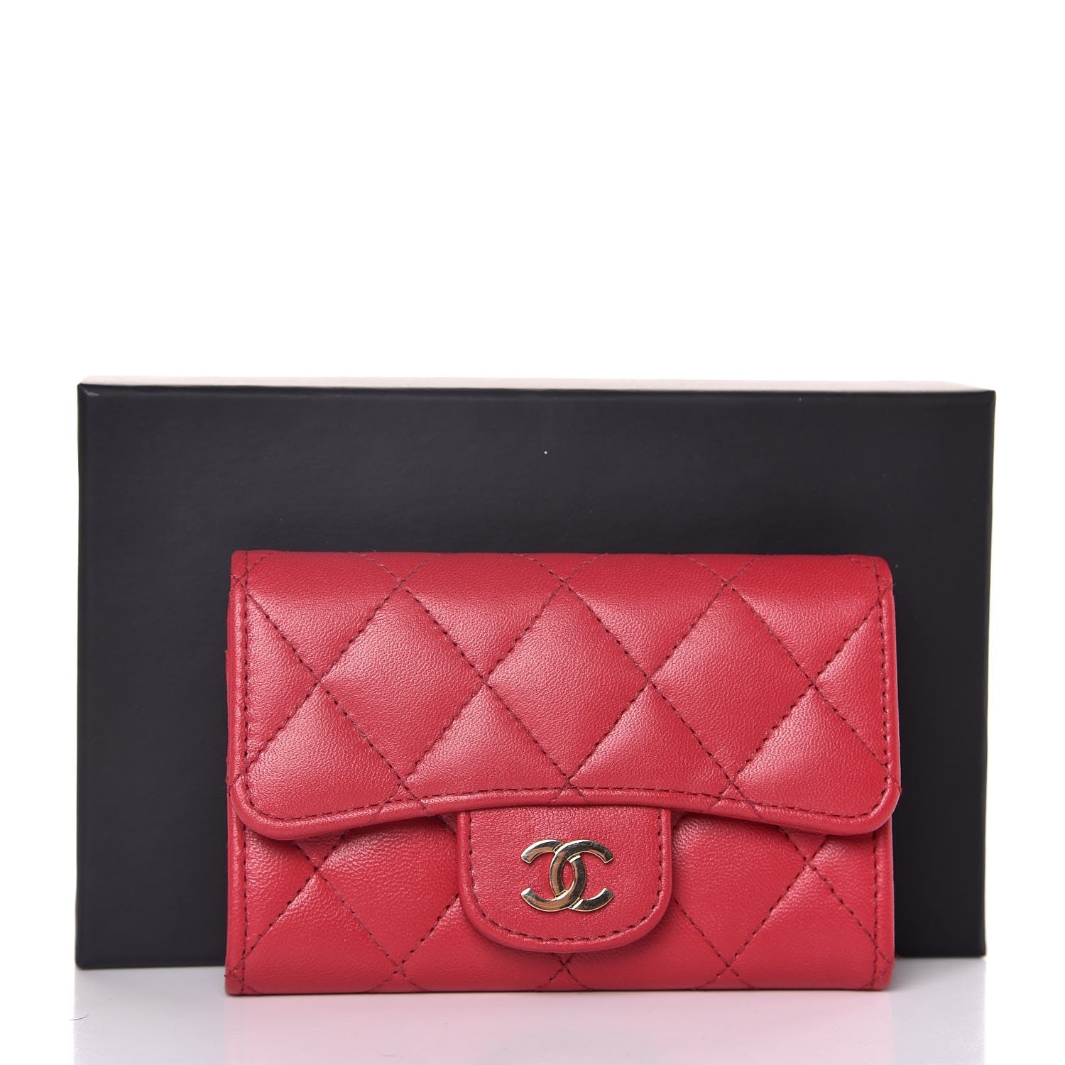 Chanel Lambskin Quilted Flap Card Holder Dark Pink 9 of 9