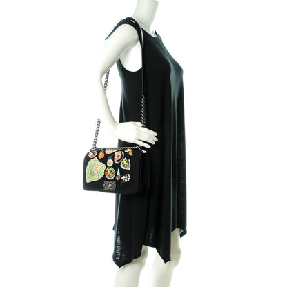 Chanel Felt Crest Embellished Medium Boy Flap Black 2 of 8