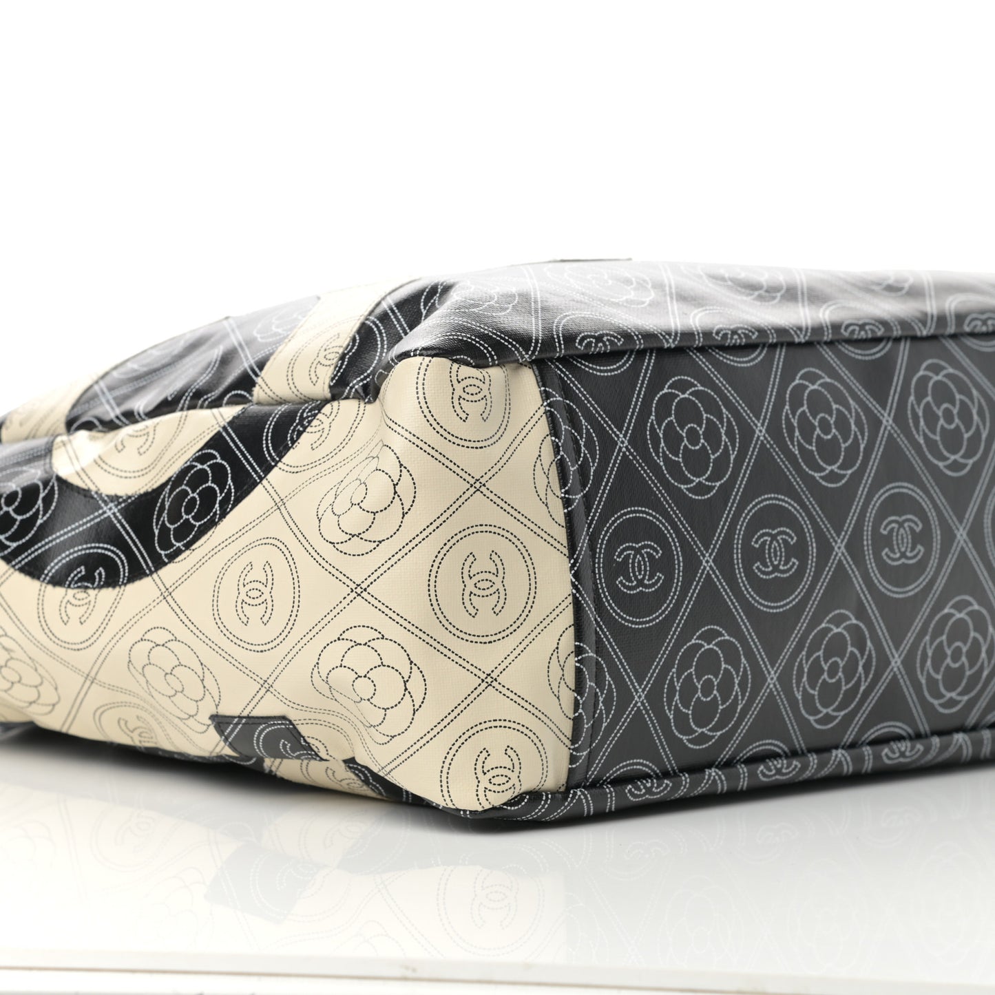 Coated Canvas Camellia Medium Shopping Tote Black Beige