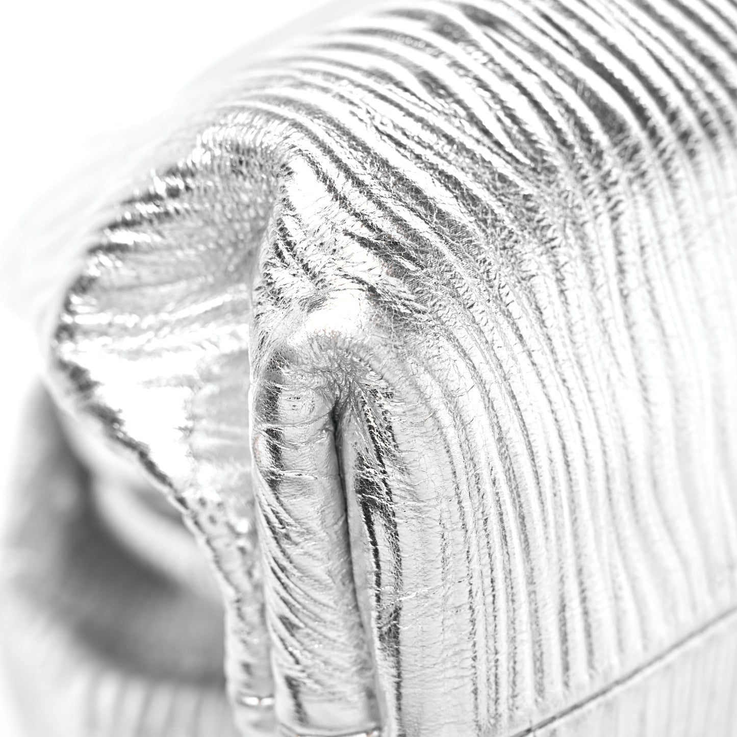 Metallic Bark Calfskin Embossed The Pouch Oversized Clutch Silver
