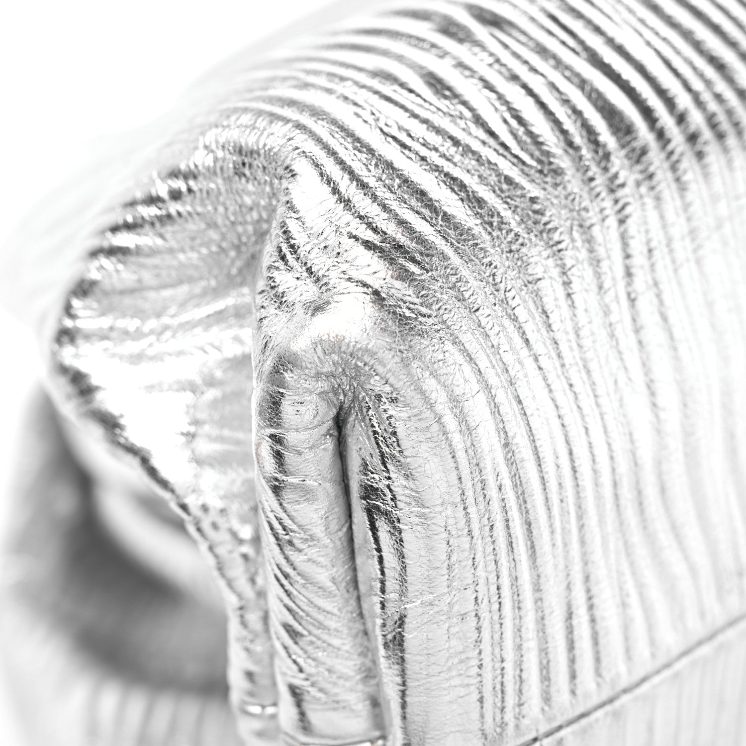 Bottega Veneta Metallic Bark Calfskin Embossed The Pouch Oversized Clutch Silver 8 of 10