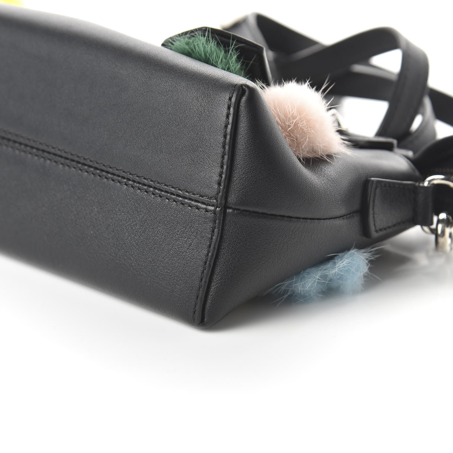 Fendi Vitello Dolce Mink Fur Pom Pom Mini By The Way Boston Bag Black Multicolor 7 of 11