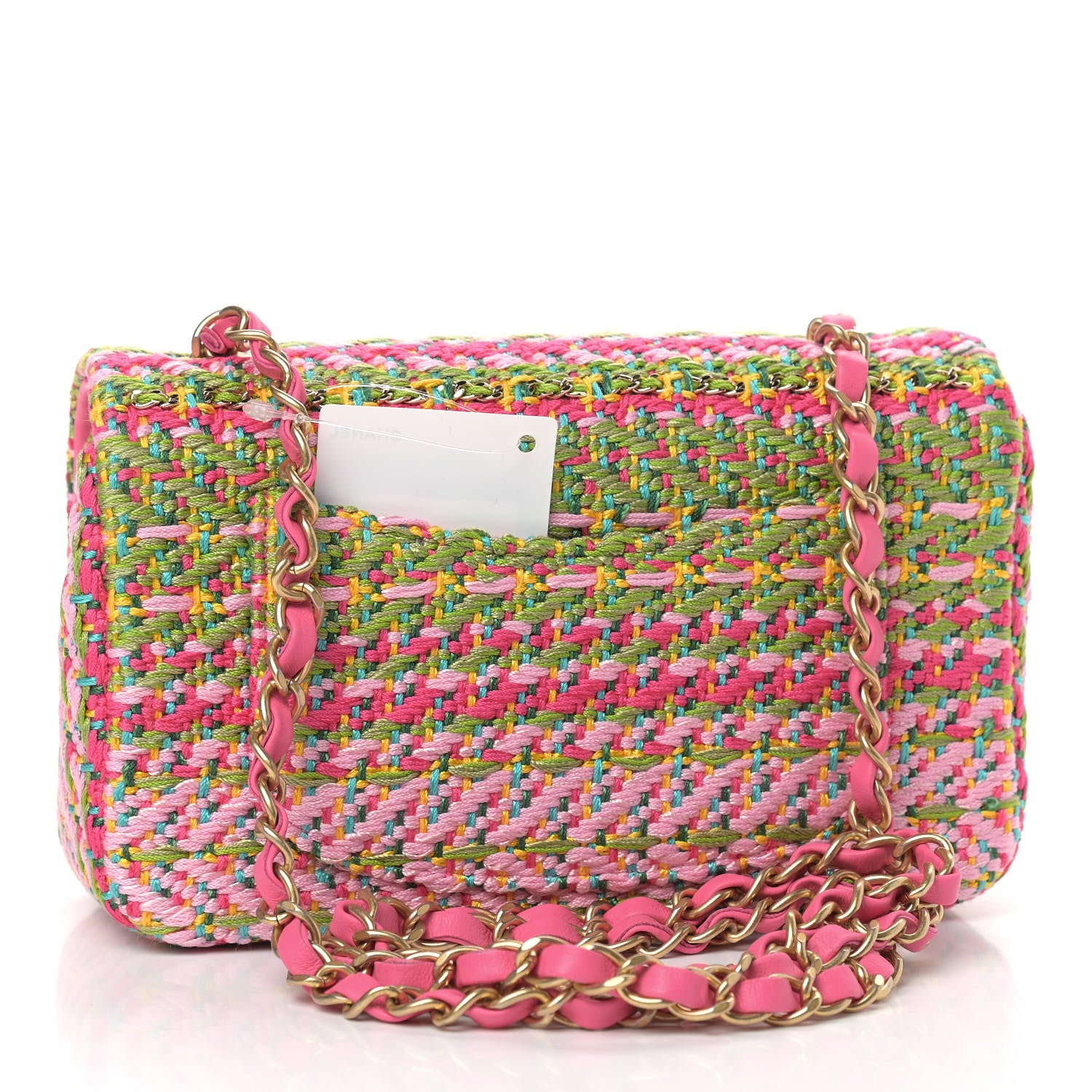 Chanel Cotton Mixed Fibers Woven Mini Rectangular Flap Pink Green 3 of 9