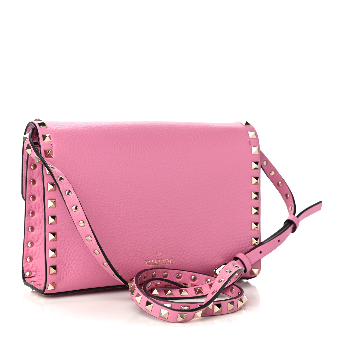 Pebbled Calfskin Medium Rockstud Flip Lock Crossbody Bag Ninphea