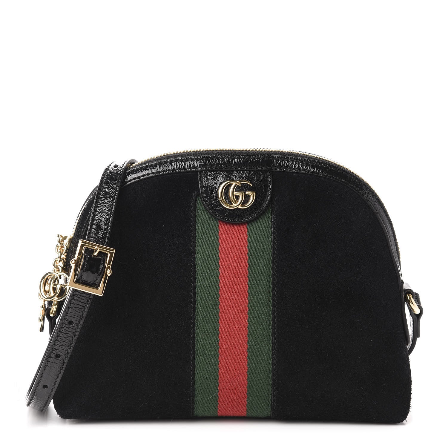 Gucci Suede Patent Web GG Small Ophidia Dome Shoulder Bag Black 1 of 10