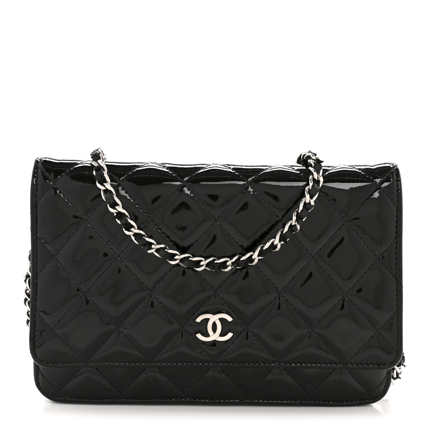 Patent Quilted Wallet On Chain WOC Black