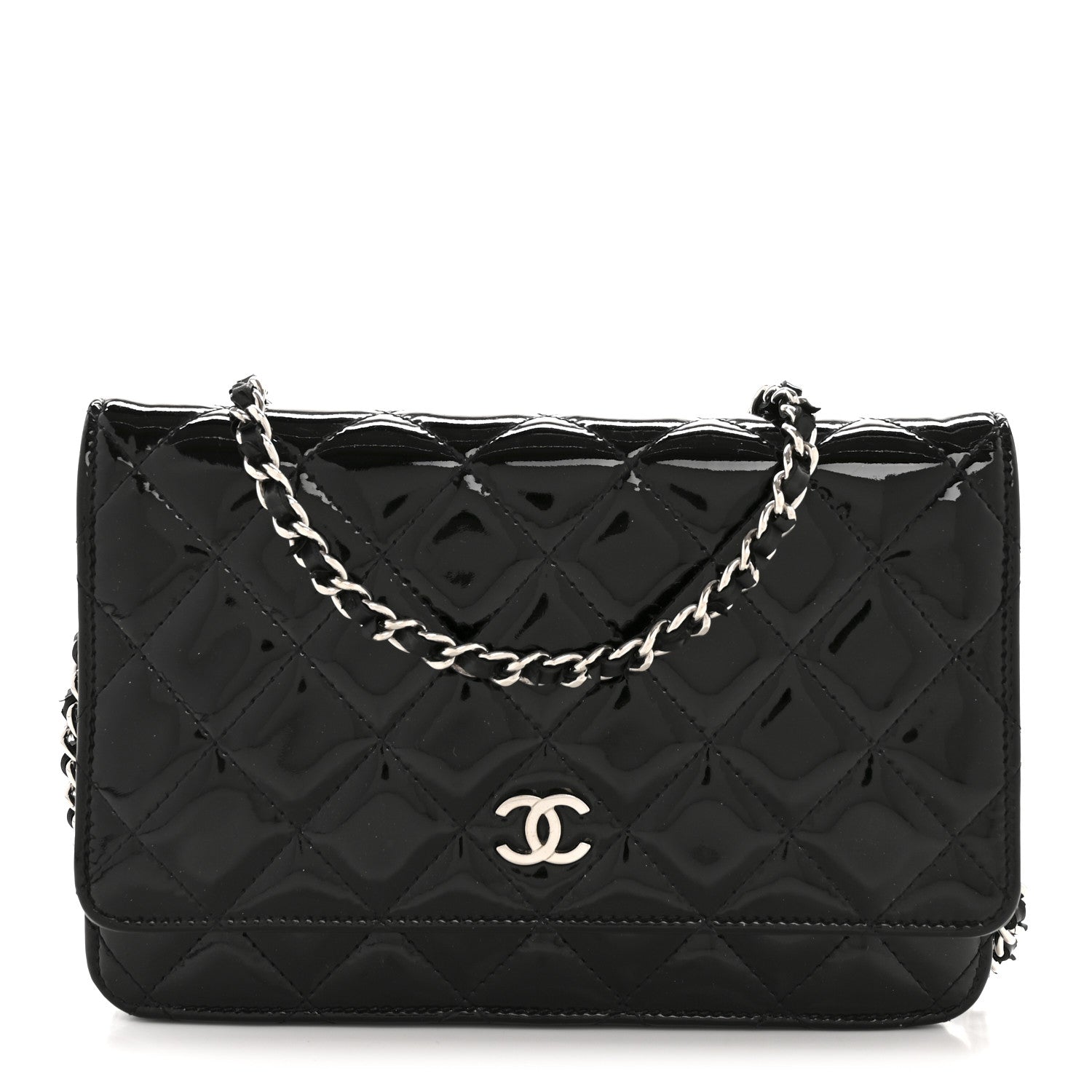 Chanel Patent Quilted Wallet On Chain WOC Black 1 of 13
