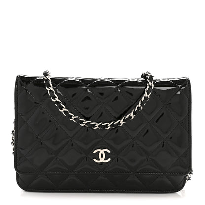 Chanel Patent Quilted Wallet On Chain WOC Black 1 of 13